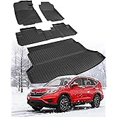 Floor Mats & Cargo Liner for Honda CR-V 2012–2016 Full Set, All Weather TPE Rubber Floor Liners Trunk Mat for Honda CR-V LX EX SE (No Subwoofer), Not for EX-L/Touring, CR-V Accessories Black