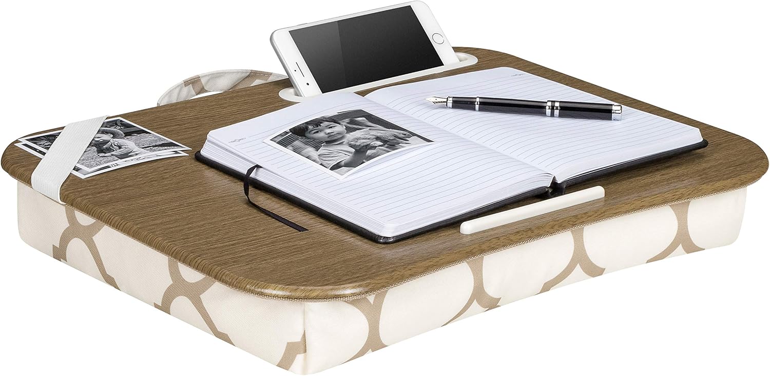 LapGear Designer Lap Desk with Phone Holder Beige Quatrefoil Fits
