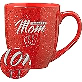 Rico Industries NCAA Wisconsin Badgers Mom 16 oz Team Color Laser Engraved Speckled Ceramic Coffee Mug