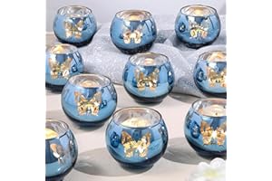 LANTTU Blue Votive Candle Holders Set, 12 PCS Tea Lights Candle Holder Decorative Bulk with Butterfly Pattern, Candle Holders for Wedding, Blue Bridal Shower, Parties, and Holiday Decorations