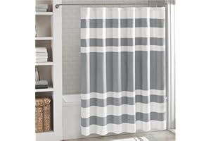 Madison Park Shower Curtain Waffle Weave Striped Pieced Design Fabric Shower Curtains for Bathroom with 3M Scotchgard Moisture Management Premium Spa Quality Modern Standard 72"x72" Grey