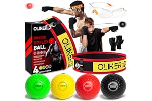 OLIKER Boxing Reflex Ball for Adults, 4 Levels Boxing Ball with 2 Headbands, 1 Pair Gloves and 1 Goggles, Perfect for Reaction, Agility, Punching Speed, Fight Skill and Hand Eye Coordination Training