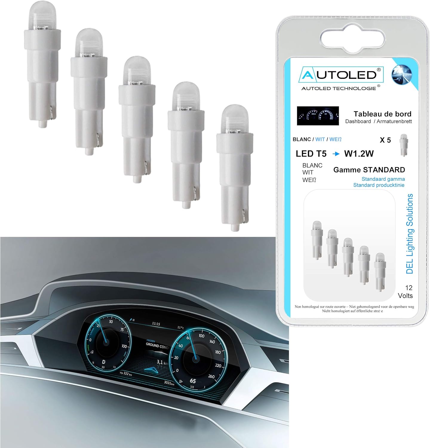 Autoled 160 LED T5 Special Counters and Dashboards White - Pack of 5 Bulbs - Modern Lighting