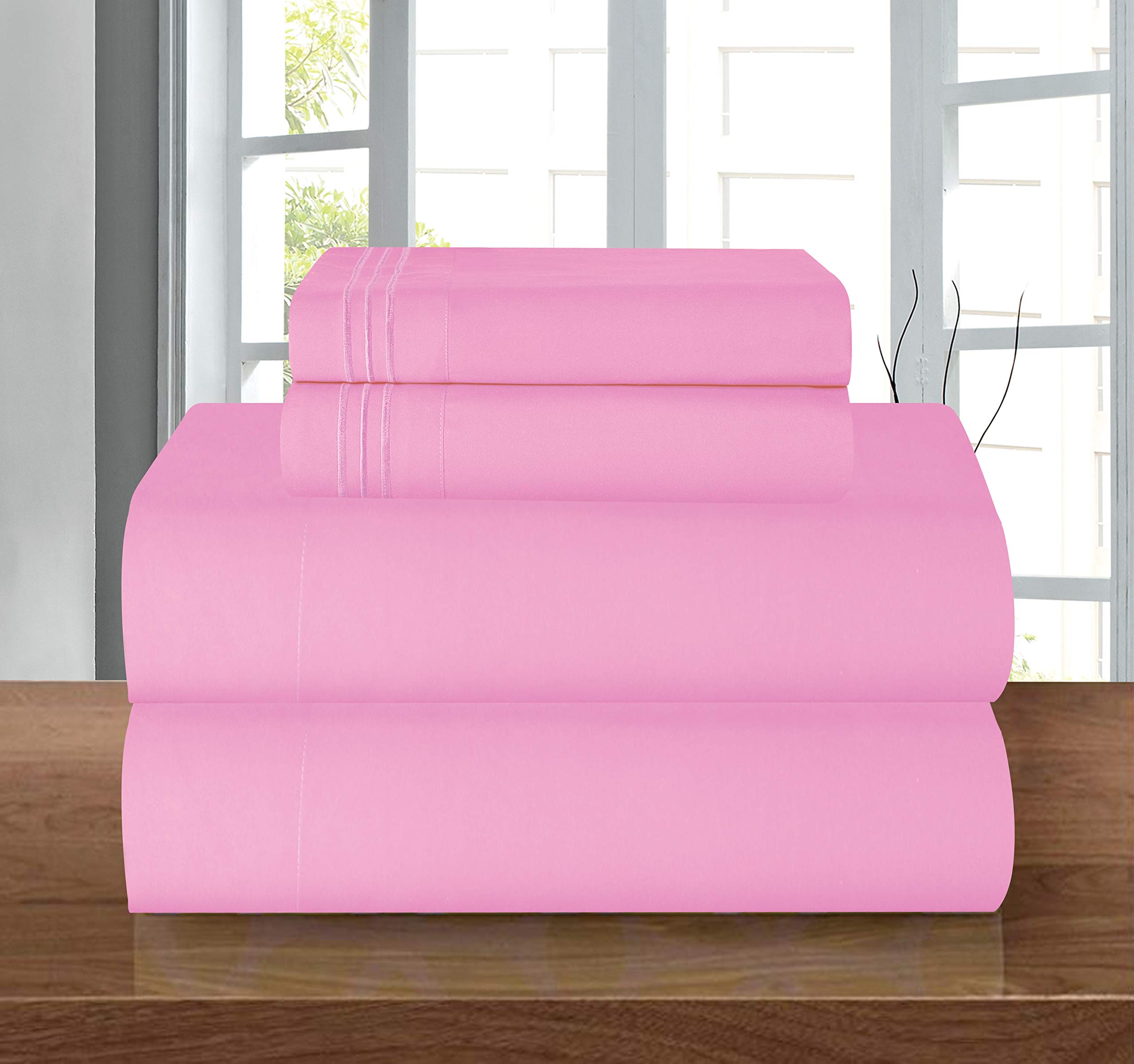 Elegant Comfort Coziest Bedding Set, All Around Elastic Fitted Sheet, Deep Pocket up to 16inch, Microfiber, Light Pink, Twin/Twin XL — image 1