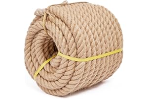 XINSHUNCAN Rope 1 1/2 Inch 100 Feet Jute Rope, Heavy Duty Jute Rope,Natural Hemp Rope, Twisted Hemp Rope for Crafts, Gardening, Bundling,Hammock, Nautical, Tug of War, Railings, Home Decorating