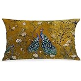 WDSFHYJK Vintage Golden Chinoiserie Peacock Pillow Covers 12x20, Peacock Gifts for Women, Cottagecore Botanical Floral Bird Decorative Throw Pillow Covers Pillowcases for Living Room Home Bedroom