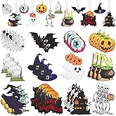 Halloween Decorative Hanging Ornaments 24 Pcs Halloween Ornaments for Tree Wooden Decorations Pumpkin Witch Black Cat Wood Cutouts with Ropes for Office Home Party Supplies Decor (Skeleton)