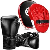Arrowbash Boxing Gloves and Punching Mitts Set for Kids 6oz Black Gloves Curved Punch Mitts Pad Sparring Training Equipment for Martial Arts Muay Kickboxing Taekwondo Karate BJJ