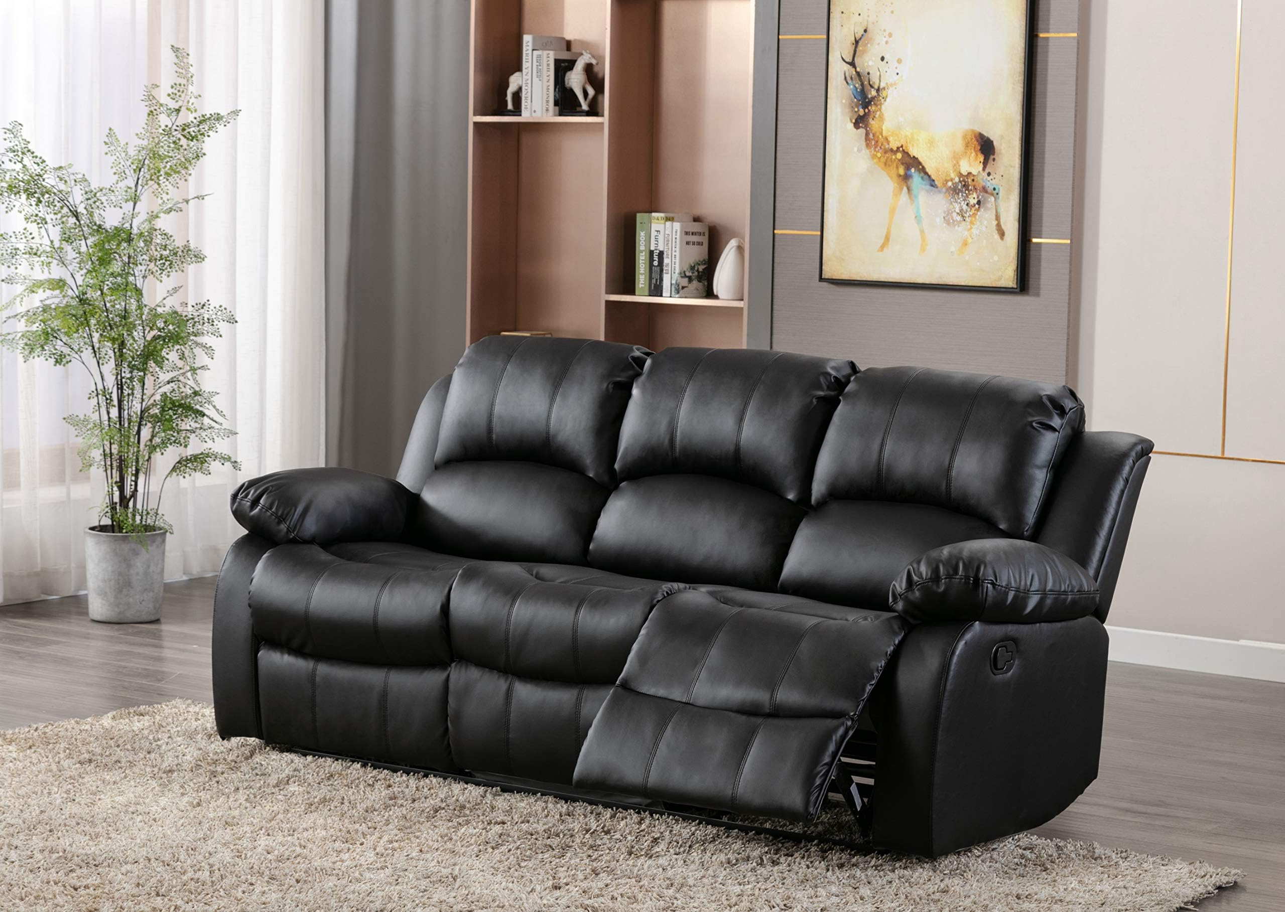 Athon Premium Leather Recliner Sofa, Love seat, settee, Armchair, Lounge Couche sets, Brown Black (1,2,3,3+1+1,3+2) (Black, 3 seater)