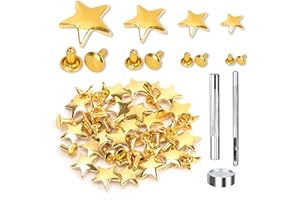 INKNOTE 240 Set 4 Sizes Metal star rivets Golden five-pointed star nails Garment rivets Leather craft rivet for Repair Decorate Clothing Bags Belts Dog Collar Shoes DIY Leather Craft Accessories