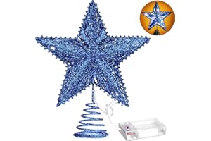 Aoriher 20 Light 10 Inches Christmas Star Tree Toppers Battery Operated Tree Topper with 20 Mini LED Lights for Christmas Holiday Seasonal Decoration (Blue)