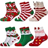 FUNID 6 Pairs Christmas Fuzzy Socks for Women Cozy Warm Fluffy Winter Slipper Socks Cute Funny Holiday Gifts for Family Friends