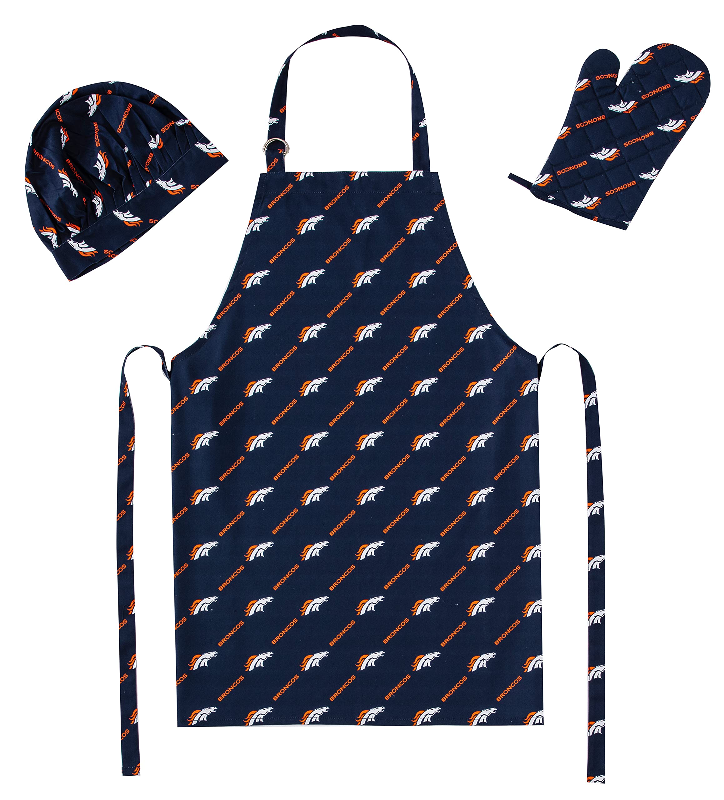 Northwest NFL Denver Broncos 3-Piece Apron, Oven Mitt and Chef Hat Set, One Size, Team Colors Image