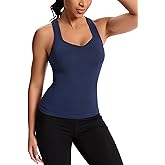 MathCat Women's Workout Tank Top with Built-in Bra, Slight V-Neck Racerback Sports Shirt, Breathable Athletic Camisole