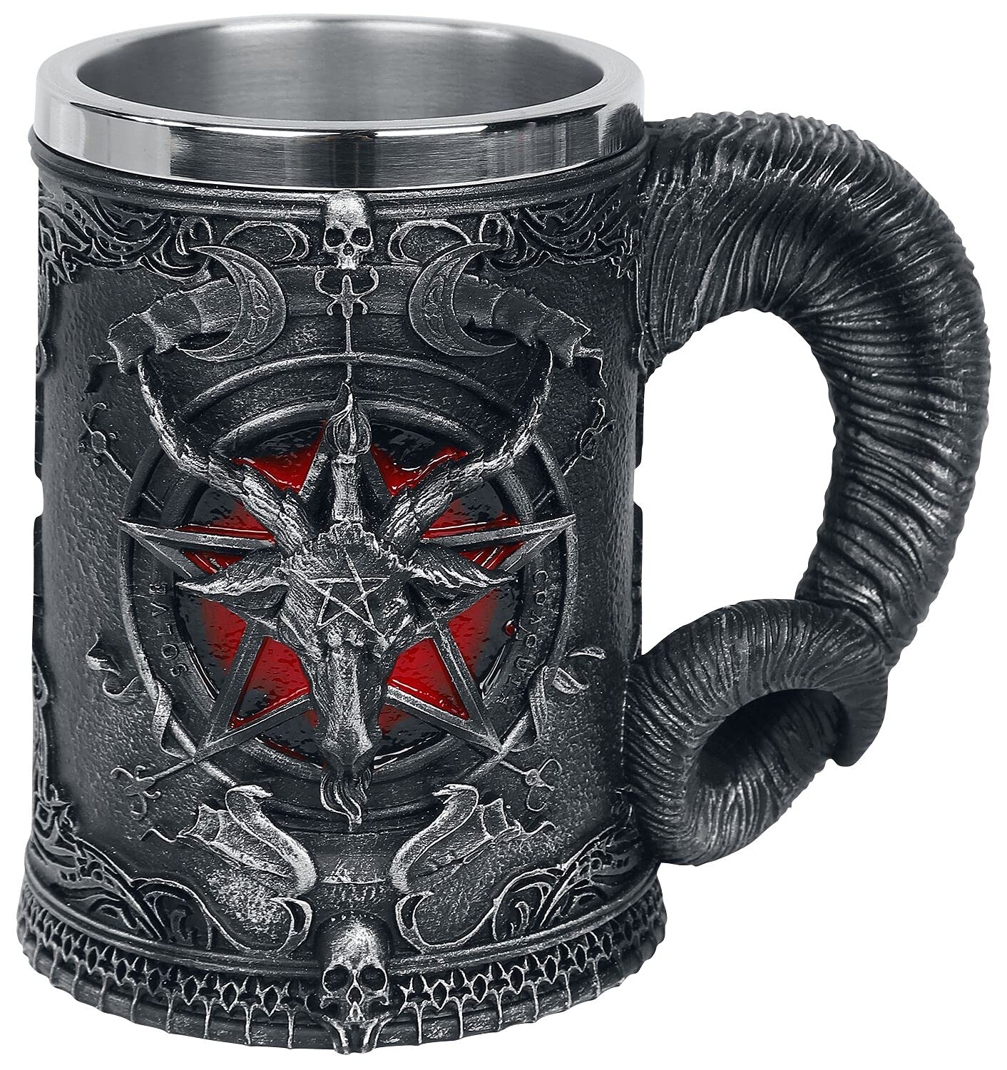 Nemesis Now Baphomet Tankard 16.5cm, Resin w/Stainless Steel, Black, Baphomet Head Beer Mug, Sabbatic Goat Beer Mug, Includes Stainless Steel Insert, Cast in The Finest Resin, Expertly Hand-Painted