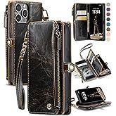 Defencase Compatible with iPhone 12/Pro Case Wallet with RFID Blocking Card Holder for Women Men, PU Leather Magnetic Snap Flip Zipper Strap Wallet Phone Case Fit for iPhone 12 & 12 Pro 6.1", Coffee