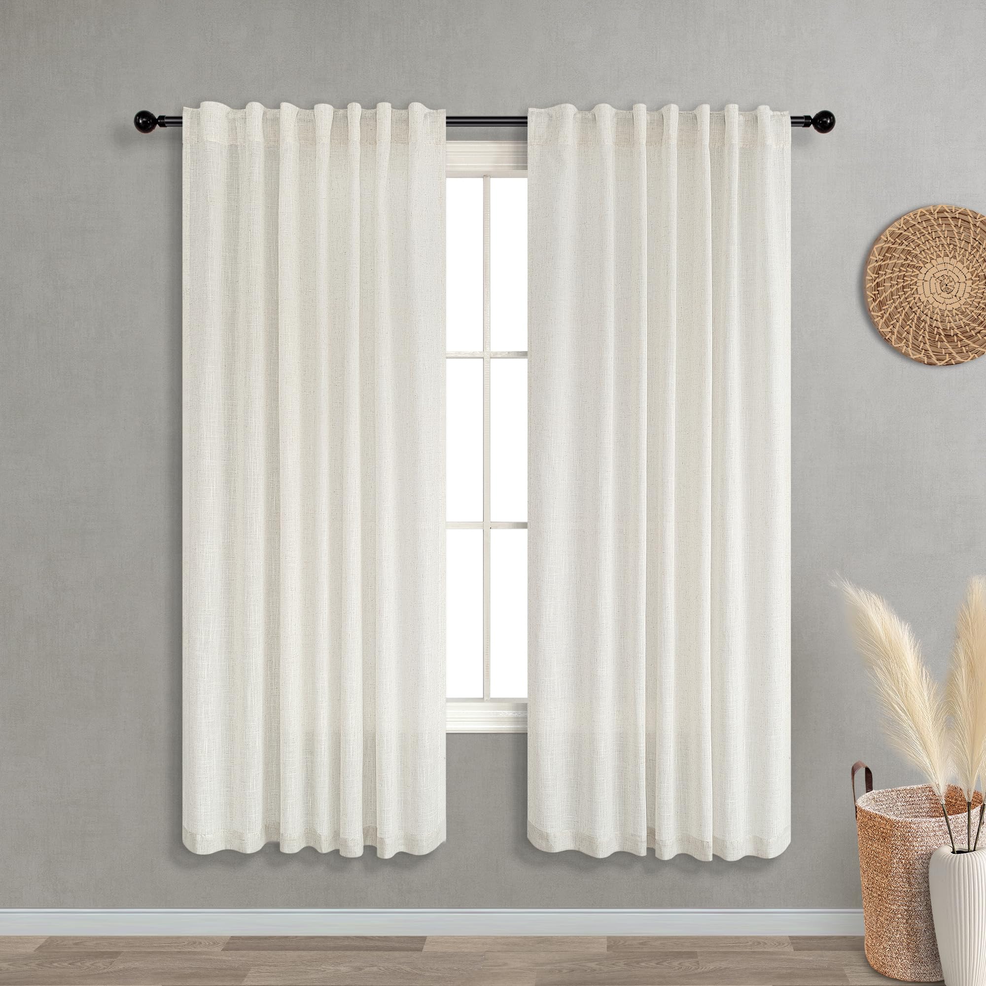Photo 1 of KOUFALL Linen Sheer Curtains 63 Inch Length for Living Room,2 Panel Set Semi Sheer Light Filtering Window Curtains Drapes 63 Inches Long for Bedroom,Cream Beige