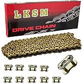 LKSM 420 Motorcycle Chain Gold 132 Link Standard Roller Chain with 10 Connecting Master Link for 100cc 110cc 125cc Dirt Pit Bike ATV Quad Go Kart Mini Bike Scooter