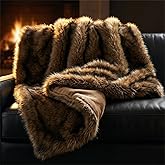 Hyde Lane Faux Fur Throw Blanket - Ultra Long Pile, Luxury Fluffy Bear Brown with Black Tipped Blankets, Fuzzy Plush Animal Coat Color Throws for Sofa Couch, Gift for Women, 50x60