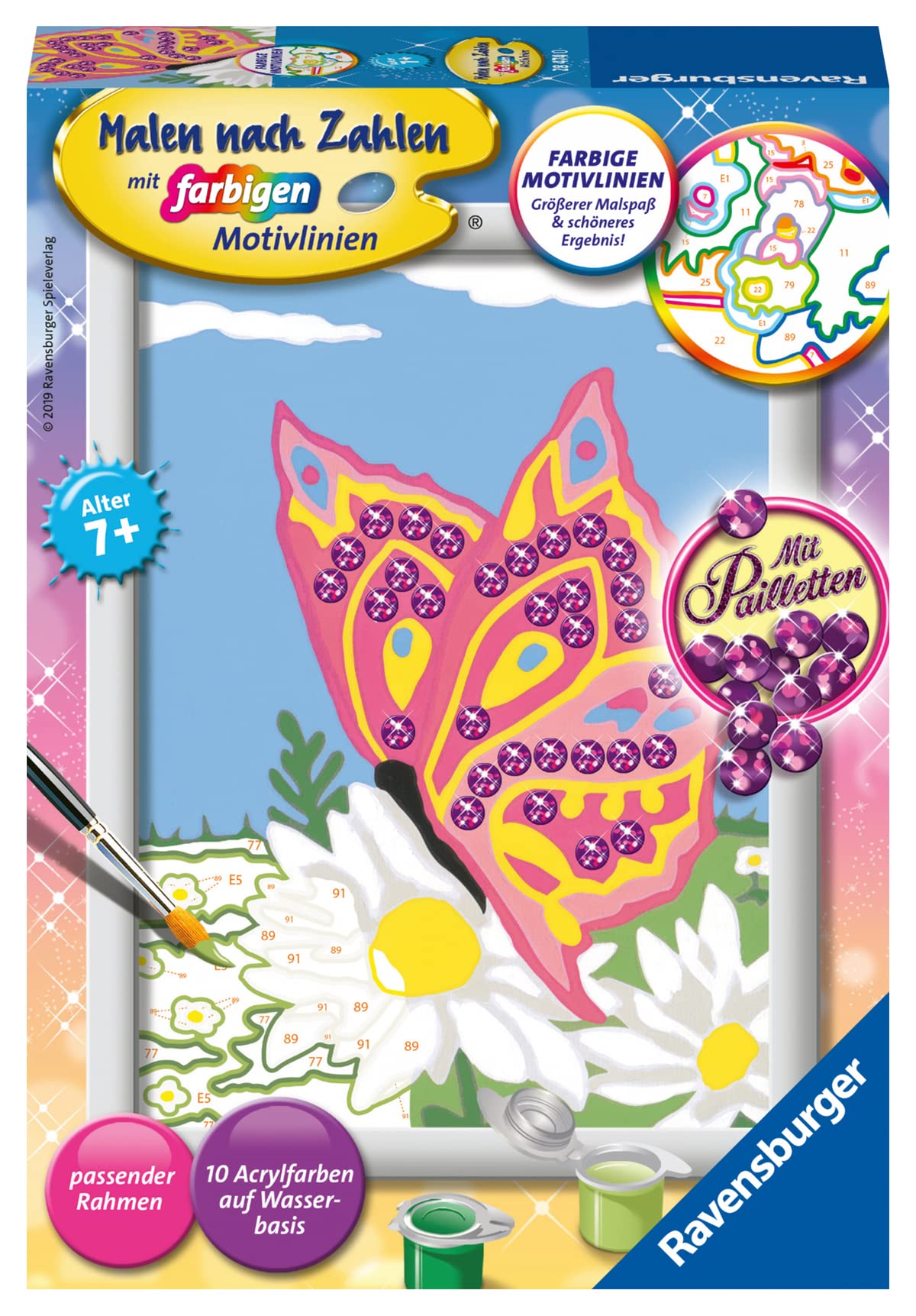 Ravensburger CreArt 28474 Butterfly Painting by Numbers for Children from 7 Years, Painting Set with Frame, Brush and Acrylic Paints, Gift for Girls and Boys