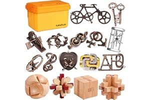 KAKEDUJA 16 PCS Metal & Wooden Brain Teaser Puzzle Set – Challenging Logic & Ring Puzzles for Adults, Entertaining & Thoughtful Gift for Family and Loved Ones