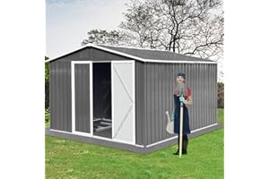 Evedy 10FT x 8FT Outdoor Sheds & Outdoor Storage Clearance, Metal Anti-Corrosion Utility Tool House with Lockable Door & Shutter Vents, Waterproof Storage Garden Shed for Backyard Lawn Patio