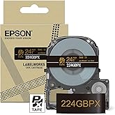 Epson LABELWORKS 224GBPX Genuine PET (Polyester) Tape Cartridge - Gold on Black Designer Craft Label Maker Tape - 1" (24MM) Wide, 30'