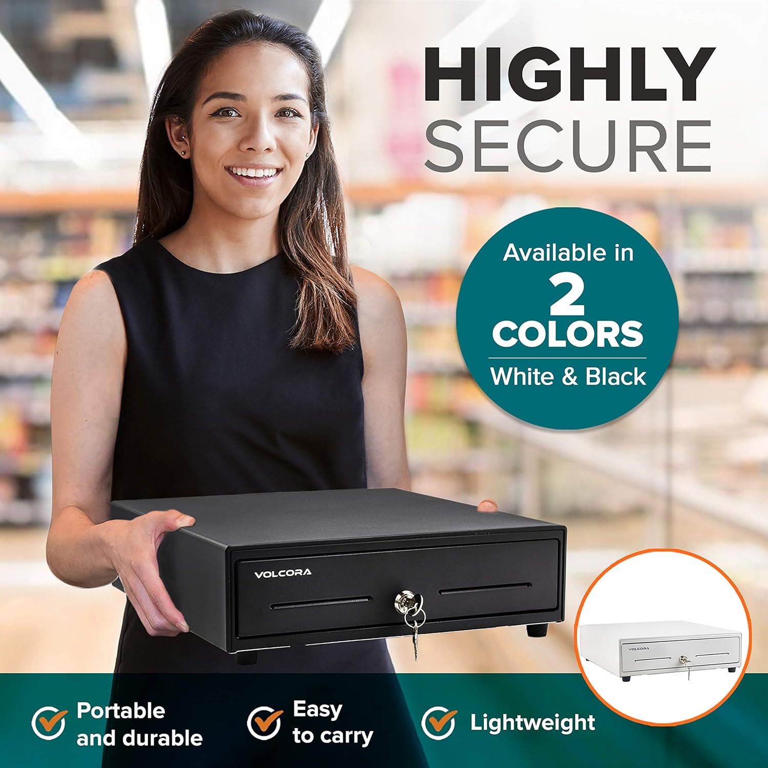 16" Manual Push Open Cash Register Drawer for Point of Sale (POS) System, Black Heavy Duty Till with 5 Bills/8 Coin Slots, Key Lock with Fully Removable Money Tray and Double Media Slots : Electronics