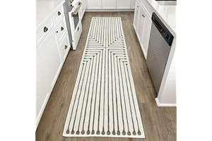 RUGGABLE x Jonathan Adler Machine Washable Runner Rug 2.5x7 - Non Slip Runner Rugs, Contemporary, Geometric Runners for Hallway, Entryway, Indoor, Kitchen, Inkdrop Camel/Ivory 2.5'x7' (Standard Pad)