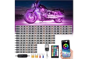 TDE EXPLORER.LIGHTING 12 Pcs RGB Motorcycle LED Strip Lights for Harley Davidson Kawasaki Suzuki Yamaha Golf Cart, 12V Waterproof Multicolor Motorcycle Underglow Kit with APP/RF Control Brake Light Underbody Neon Lights
