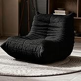 KAPEETOO Large Bean Bag Chairs for Adults, Fireside Chair for Living Room with Memory Foam Filled, Accent Sofa Lounge Lazy Floor Sofa for Gaming Reading Relaxing Bedroom, No Assembly Required Black