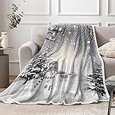 Christmas Throw Blanket, Winter Snowman Snowflake Christmas Fleece Blanket, Xmas Trees Soft Plush Warm Cabin Throw for Couch Sofa Bed Decor 50" x 60"