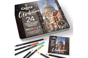 Castle Art Supplies - Urban Sketching 24 Colored Pencil Set in Tin Box, Premium Quality, Smooth Pigmented Cores, Perfect for Cityscape Art