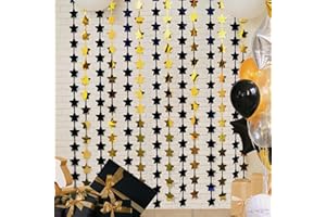 LOLStar New Years Eve Decorations 2026, Black and Gold Star Birthday Party Decorations 2Pack 3.3X6.6 ft Photo Booth Props Backdrop Streamers Star Foil Fringe Curtains for Black Yellow Party Supplies
