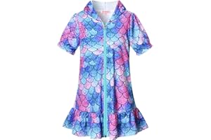 QPANCY Girls Hooded Zip Terry Coverups Swim Beach Cover-Up Cotton Summer Short Sleeve