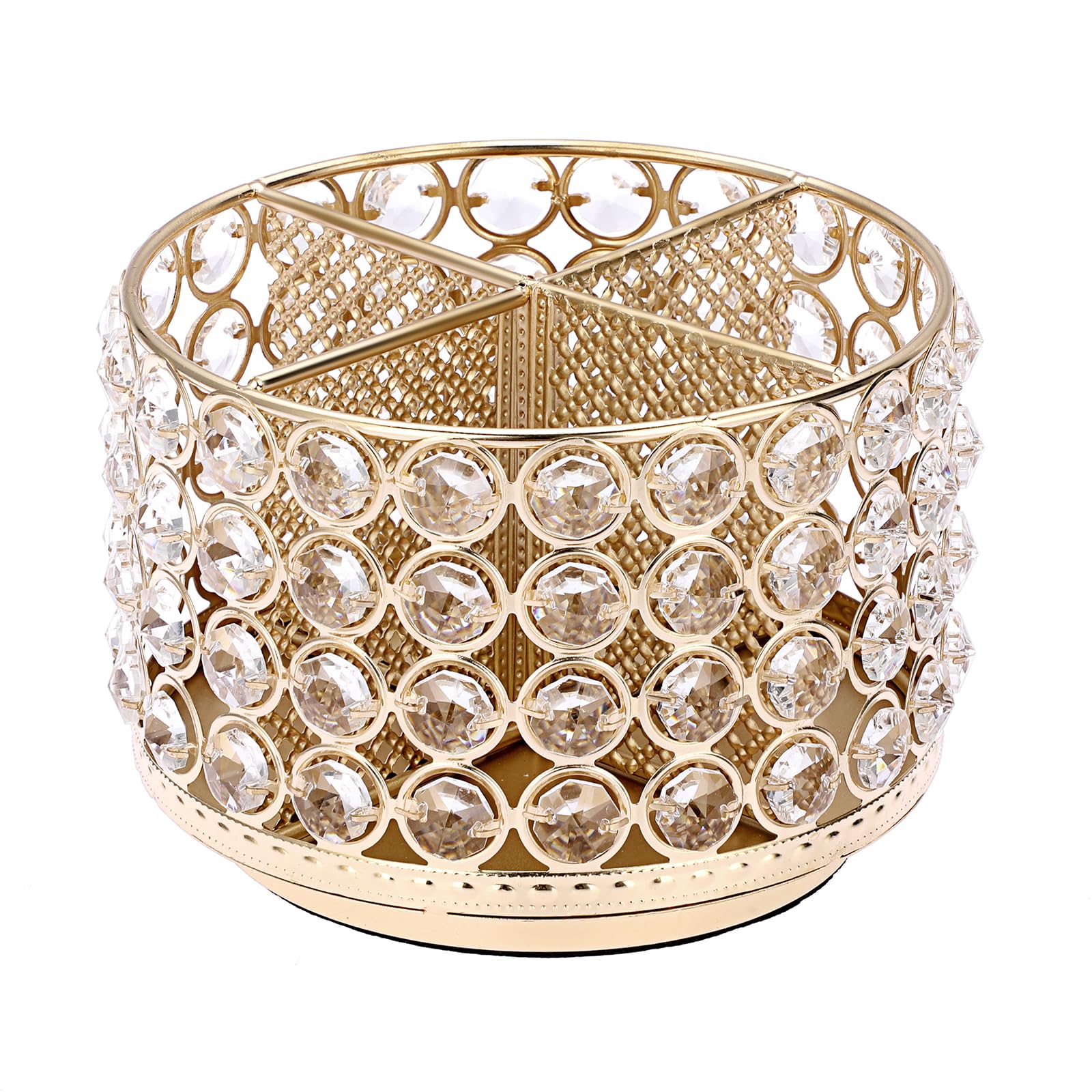 SUMNACON Metal 360 Degree Rotating Desk Organizer Holder with Crystal Beads, Decorative Round Stationery Storage Makeup Brush Holder for Remote Control Pencil Art Supply Glasses (Gold)