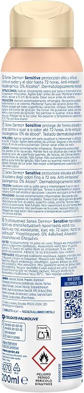 Sanex Dermo Desodorizante Spray Sensível, Pack 6 Uds x 200 ml, Antitranspirante, até 24H Proteção Contra Suor e Odor, Suave na Pele Sensível, Restaura o pH Natural da Pele