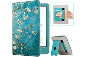 RSAquar New Kindle Paperwhite Case for 11th Generation eReader, 6.8” 2021 Edition, Premium PU Leather Cover with Auto Sleep Wake, Hand Strap, Card Slot, and Foldable Stand (Almond Blossom)