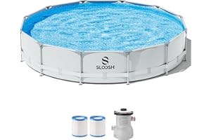 SLOOSH Round Above Ground Pool - 12ft x 30inch Outdoor Round Frame Above Ground Swimming Pool Set for Kids Adults with Filter