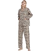 GLOBAL Women's Flannel Pajamas Set 100% Cotton PJs for Women Long Sleeve Button Drawstring Waist Warm Loungewear Sleepwear
