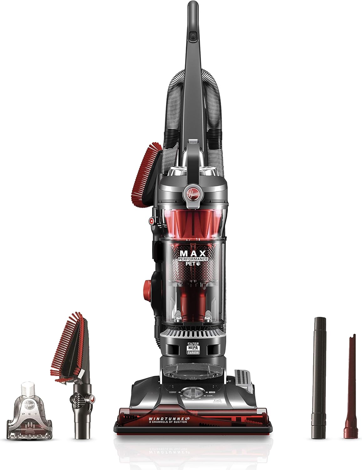 Hoover UH72625 WindTunnel 3 Max Performance Upright Vacuum Cleaner, HEPA Media Filtration and Powerful Suction for Pet Hair, Red -
