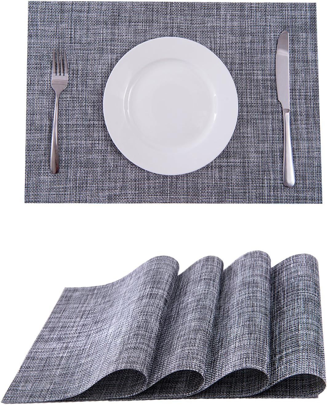 SUNSHINE FASHION Placemats,Placemats for Dining Table,Heat-Resistant Placemats, Stain Resistant Washable PVC Table Mats,Kitchen Table mats (4, Smoky Grey): Home & Kitchen