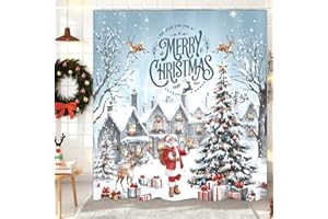 DREAMRFLOVE Christmas Shower Curtain，Santa Claus Castle Reindeer Shower Curtain，Winter Pattern Holoday Shower Bathroom Decor For Bathroom ，72x72 Inch Waterproof Polyester Insulated Home Decor Set，With Hooks