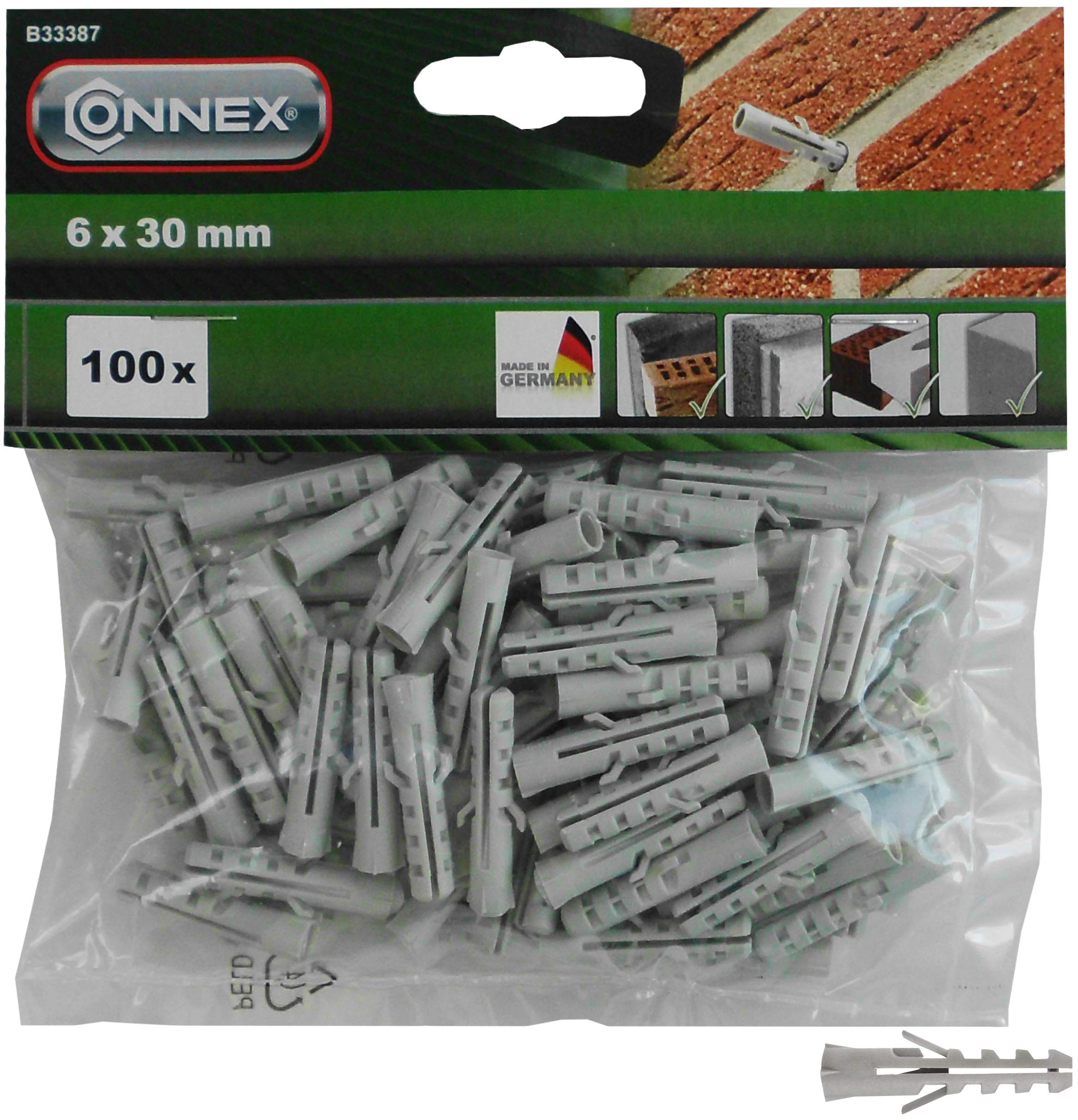 CONNEX B33387 Plastic Plug 6x30, 100 pcs