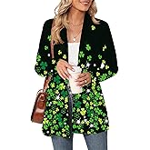 Magrank Womens St Patricks Day Long Sleeve Cardigan Shamrock Print Lightweight Coat