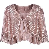 Vijiv 1920s Vintage Style Cape Jacket Embellished Bridal Shawl Capelet Flapper Bolero Cover Up Gatsby Party