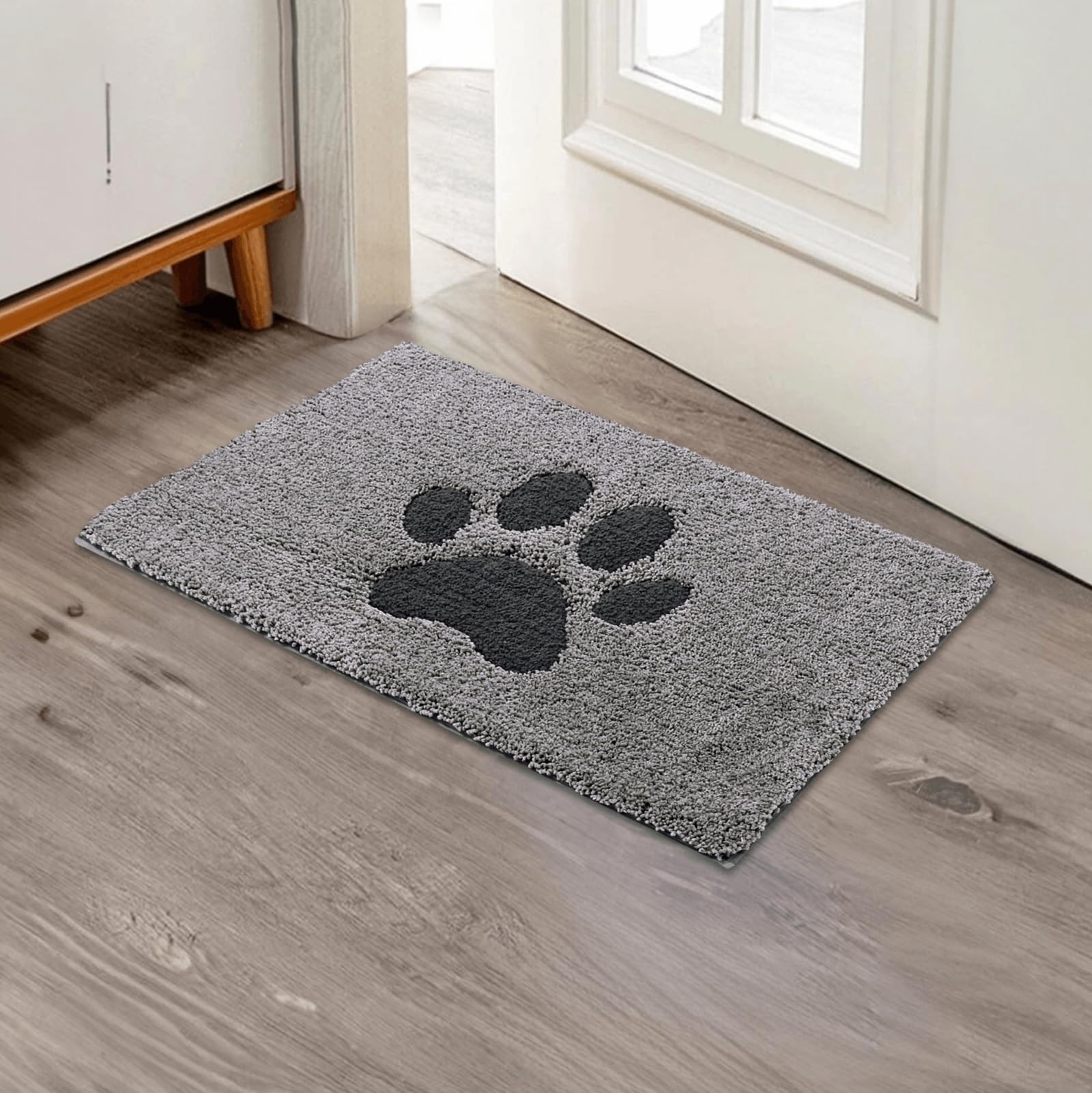 Oiilores Dirt Trapper Door Mat Indoor 40 x 60 cm, Non-Slip Washable Rug, Low-Profile Inside Doormats for Entryway, Super Absorbent Dog Mats for Muddy Paws, Grey