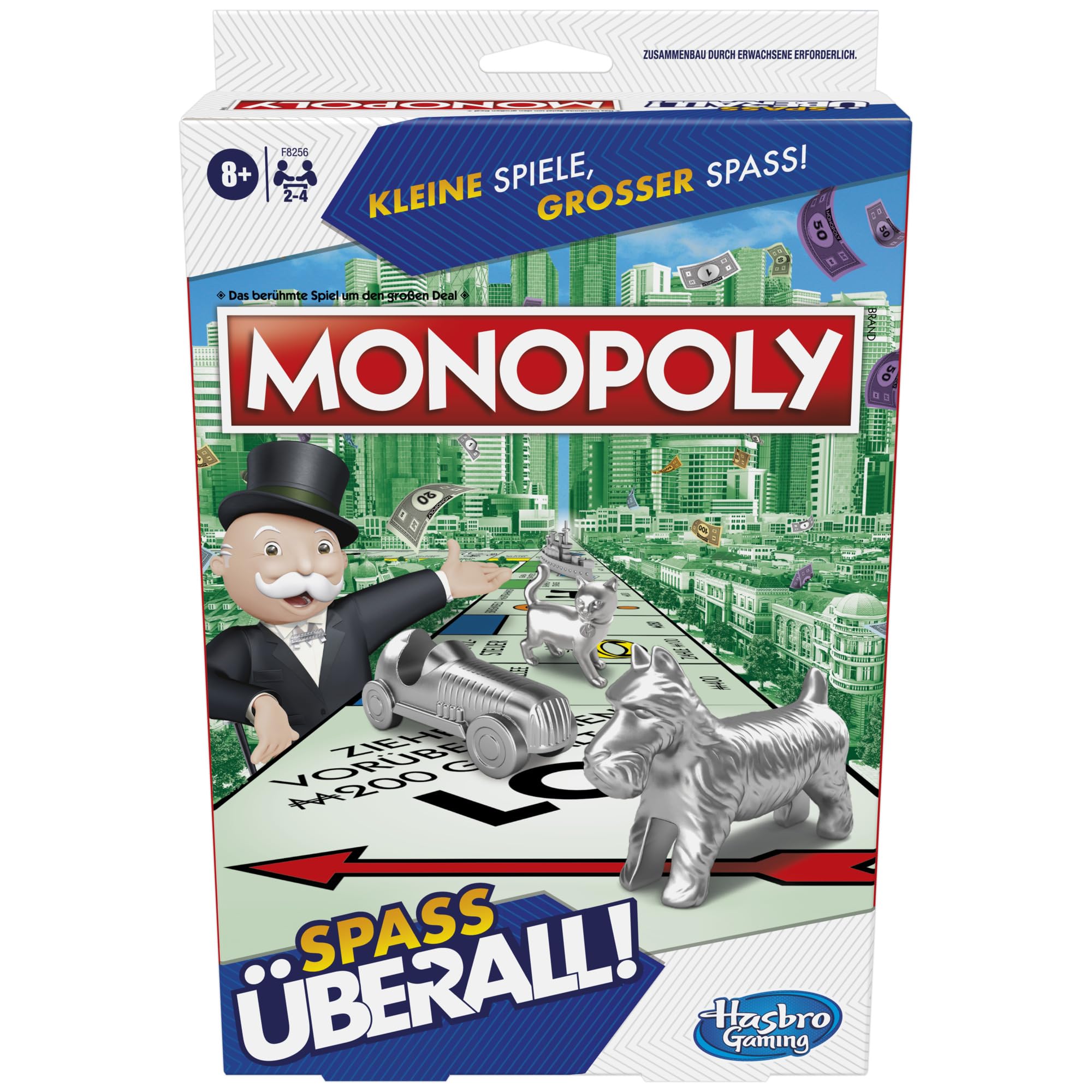 Monopoly Compact Board Game, Classic Family Game in Travel Version for Travel, 2 to 6 Players, Strategy Game Suitable from 8 Years, Travel Game for the Family