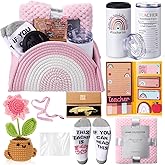 Zopeal Christmas Teacher Appreciation Gift Set 9 in 1 Thank You Woven Basket Tumbler Teacher Favor Box for Man Woman Xmas End of Year Birthday Day Graduation Party Appreciation Week(Pink)