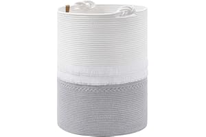 CherryNow Tall Laundry Hamper Baby Hamper for Nursery, Kids, Clothes Basket for Bedroom, Decorative Basket for Home Decor, Rope Laundry Basket Organizer, 16 x 22 inches, 69L, Grey